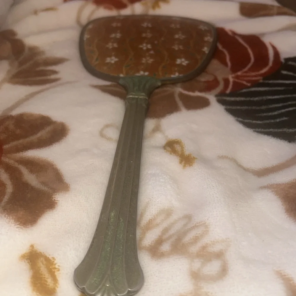 Antique hand mirror floral silver orange boho